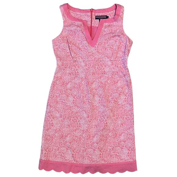 Vineyard Vines Sleeveless V-Neck Sheath Scallop Hem Pink White Paisley Size 10 - Picture 1 of 4